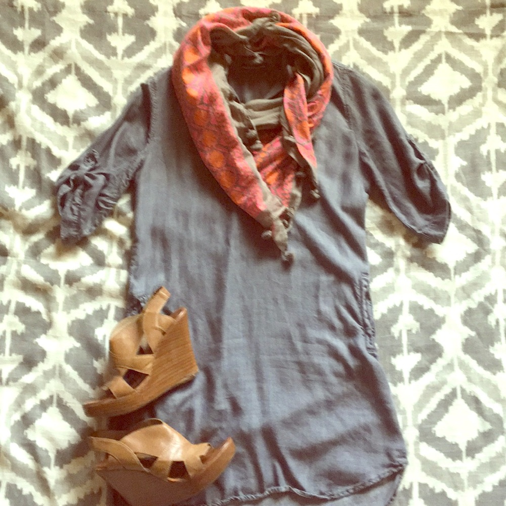 Chambray half-sleeve hi-lo dress
